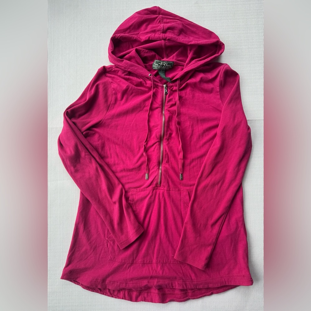 Lauren Active Ralph Lauren Pink Lightweight Hooded Pullover Pockets Zipper Small